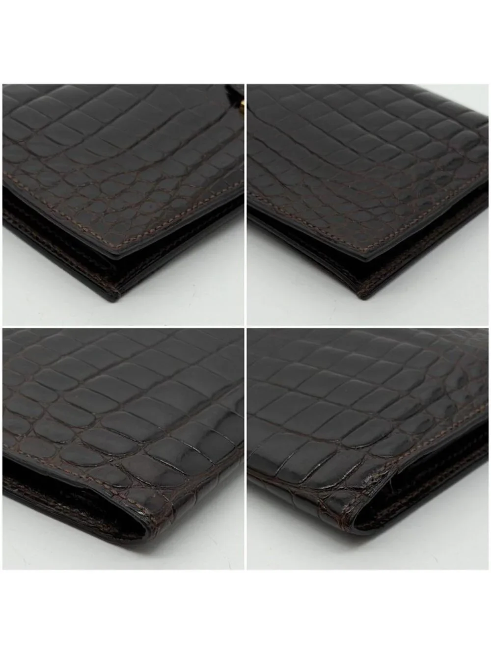 Hermes Bearn Classic Croco Brown Vintage Wallet